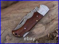 25 Pcs of Handmade Damascus Steel Folding Knives Rosewood Pocket knife with Pouch