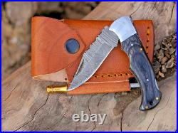 25 Pcs of Handmade Damascus Steel Folding Pocket Knives Black wood Handle knife