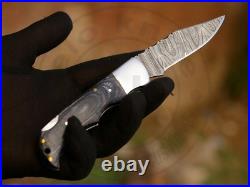 25 Pcs of Handmade Damascus Steel Folding Pocket Knives Black wood Handle knife