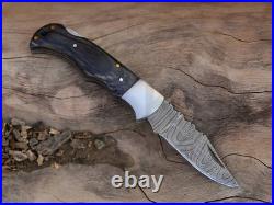 25 Pcs of Handmade Damascus Steel Folding Pocket Knives Black wood Handle knife