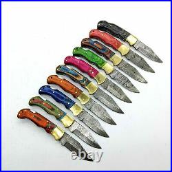 250 Pcs Lot Custom Handmade Damascus Steel Folding Knife Pakka Wood Best Offer