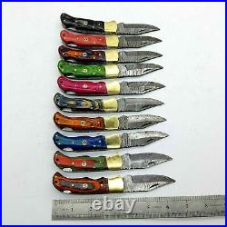 250 Pcs Lot Custom Handmade Damascus Steel Folding Knife Pakka Wood Best Offer