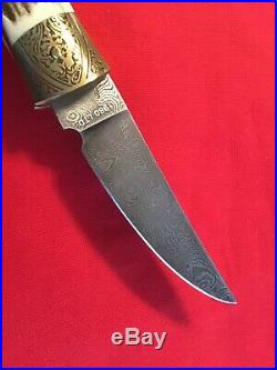 27-3 Beautiful Browning Made In Germany Damascus Stag Folding Hunter Knife