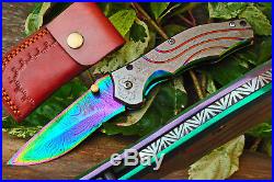 3.0-Titanium Coated Damascus Blade Custom Folding Knife withPocket Clip-US -199