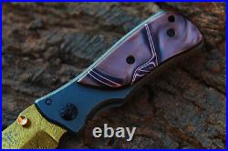 3.2 Titanium Coated Damascus Blade Custom Folding Knife with Poly risen-US-18