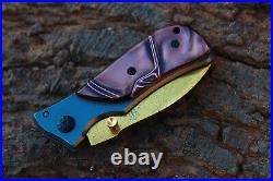 3.2 Titanium Coated Damascus Blade Custom Folding Knife with Poly risen-US-18