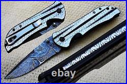 3.2Damascus Blade Custom made Folding Knife/Liner Lock, FileWork, Clip-UDK-A17-6