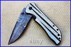 3.2Damascus Blade Custom made Folding Knife/Liner Lock, FileWork, Clip-UDK-A17-6