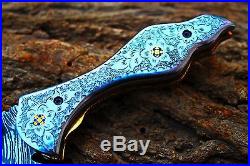 3.3 Blade Damascus Folding knife withLiner Lock, Fine Engraved Steel Handle, AF-3