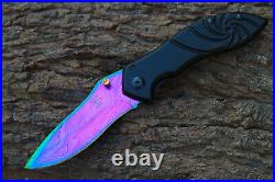 3.3 Titanium Coated Damascus Blade Custom Folding Knife with liner lock -US-100