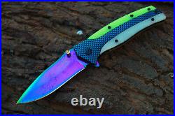 3.3-Titanium Coated Damascus Blade Custom Folding Knife withLiner Lock -US-71