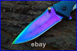3.3-Titanium Coated Damascus Blade Custom Folding Knife withLiner Lock -US-71