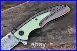 3.3Damascus Blade Handmade Folding Knife/Liner Lock, Clip, Filework, -UDK-04