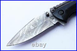 3.3Damascus Blade Handmade Folding Knife/Liner Lock, Clip, Filework, -UDK-A44-07
