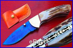 3.4 Blue Titanium Coated Damascus Blade Custom Folding Knife withStage -US-F-201