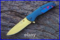 3.4-Titanium Coated Damascus Blade Custom Folding Knife with-Liner Lock -US-109