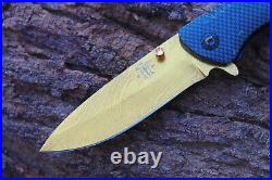 3.4-Titanium Coated Damascus Blade Custom Folding Knife with-Liner Lock -US-109