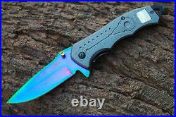 3.4-Titanium Coated Damascus Blade Custom Folding Knife withLiner Lock-US-102