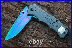3.4-Titanium Coated Damascus Blade Custom Folding Knife withLiner Lock-US-102