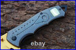 3.4-Titanium Coated Damascus Blade Custom Folding Knife withLiner Lock-US-104