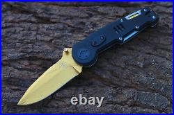3.4-Titanium Coated Damascus Blade Custom Folding Knife withLiner Lock-Udk-106