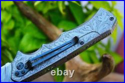 3.4Damascus Blade Custom made Folding Knife/Easy Liner Lock, Buffalo B-UDK-CK-36