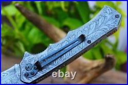 3.4Damascus Blade Custom made Folding Knife/Easy Liner Lock, Cover-UDK-A181-37