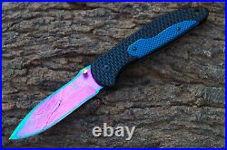3.4Titanium Coated Damascus Blade Custom Folding Knife with-Liner Lock -US-103