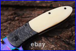 3.4Titanium Coated Damascus Blade Custom Folding Knife with Liner Lock -udk-1