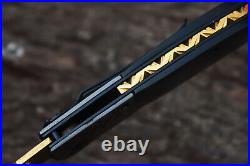 3.4Titanium Coated Damascus Blade Custom Folding Knife with Liner Lock -udk-3