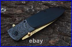3.4Titanium Coated Damascus Blade Custom Folding Knife with Liner Lock -udk-3