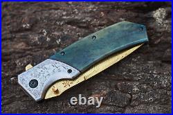3.4Titanium Coated Damascus Blade Custom Folding Knife with Liner Lock -udk-4