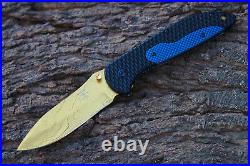 3.4Titanium Coated Damascus Blade Custom Folding Knife withLiner Lock-udk-111