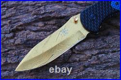 3.4Titanium Coated Damascus Blade Custom Folding Knife withLiner Lock-udk-111