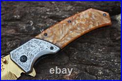 3.4Titanium Coated Damascus Blade Custom Folding Knife withLiner Lock -udk-5