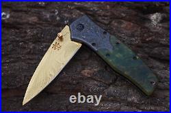 3.4Titanium Coated Damascus Blade Custom Folding Knife withLiner Lock -udk-7