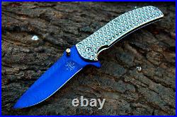 3.5-Titanium Coated Damascus Blade Custom Folding Knife with File-Work-US-75