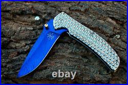 3.5-Titanium Coated Damascus Blade Custom Folding Knife with File-Work-US-75