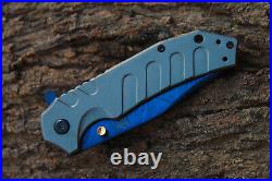 3.5-Titanium Coated Damascus Blade Custom Folding Knife withClip, Liner lock -115
