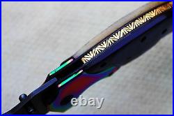 3.5Damascus Blade Handmade Folding Knife/Liner Lock, Clip, Kirinite, Bone-A05-05