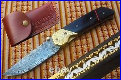 3.5Damascus Blade made Folding Knife/Engrave Bolster, Buffalo HORN- -US-CH-155