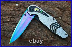 3.5Titanium Coated Damascus Blade Custom Folding Knife with Clip, Liner lock-117