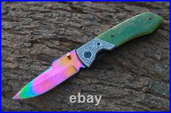 3.5Titanium Coated Damascus Blade Custom Folding Knife with Poly pearl -udk-114