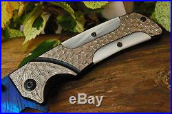 3.6Damascus Titanium Blade Custom made Folding Knife/ File-work, Clip -US-CH-224