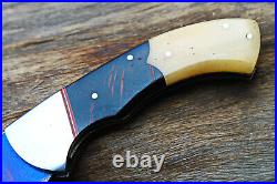 3.7Titanium Coated Damascus Blade Folding Knife withBone, Wood, Liner Lock-US-255