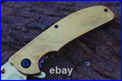 3.8 Titanium Coated Damascus Blade Custom Folding Knife with File-Work, Lin-US-73