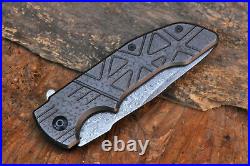 3.8Damascus Blade Handmade Folding Knife/Liner Lock, Pocket Clip, -UDK-20