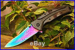 3.8Damascus Titanium Blade Custom made Folding Knife/Bone, Liner LockUDK-A227-19