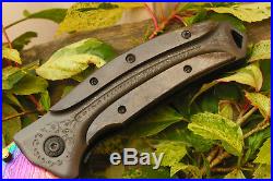 3.8Damascus Titanium Blade Custom made Folding Knife/Bone, Liner LockUDK-A227-19