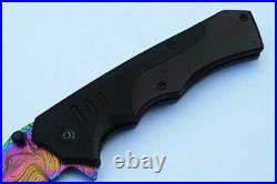 3.8Damascus Titanium Blade Custom made Folding Knife/Dyed Buffalo B-UDK-CK-40